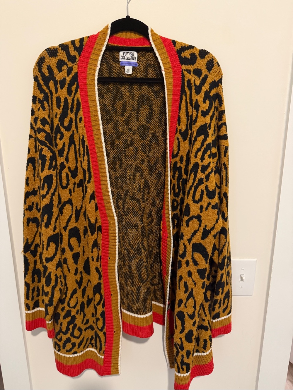 Future Collective Women’s Leopard Open-Front Cardigan - Mustard/Black